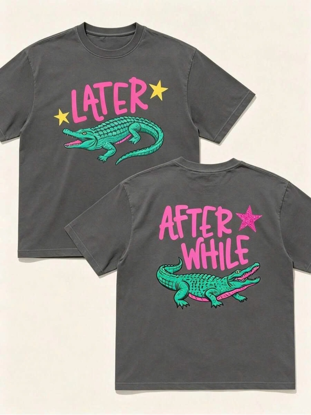 Pepper Comfort Graphic Tee with Pink & Teal Alligator Print